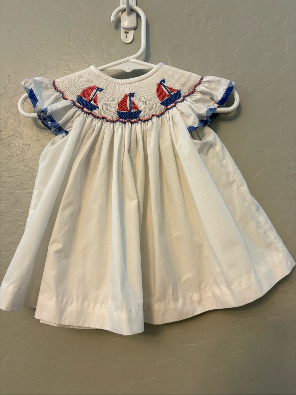 Classic Whimsy white smocked and embroidered sailboat dress size 9 months